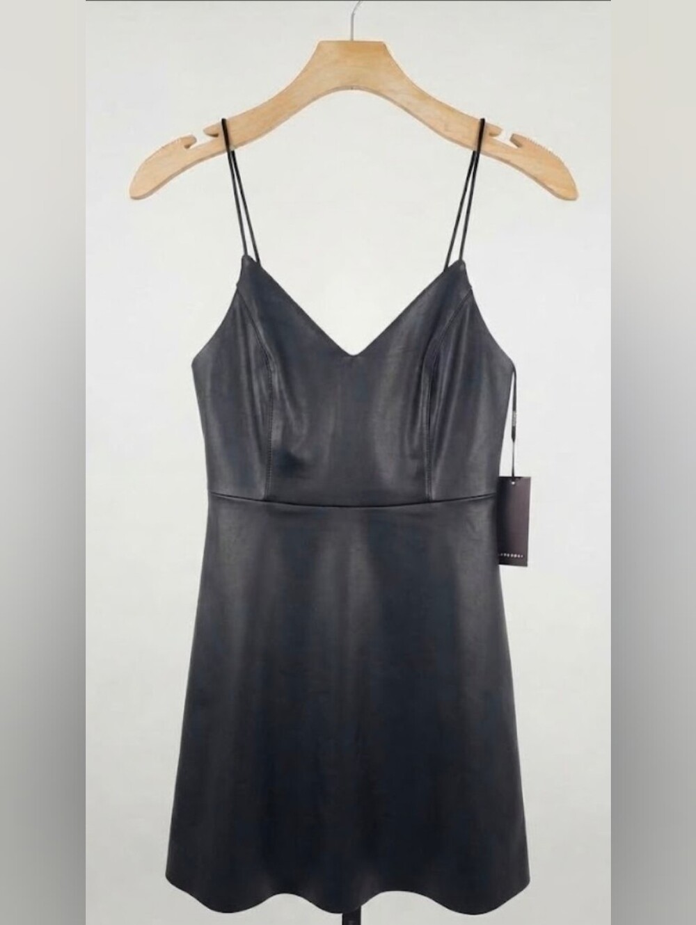 Forever 21 Black Faux-Leather Spaghetti Strap Mini Dress Size L